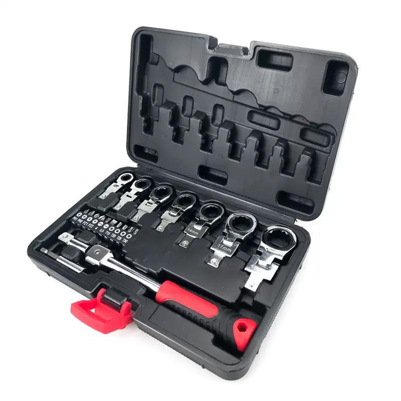 180° Rotating Ratchet Wrench Set with Interchangeable Head