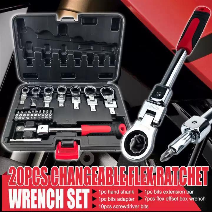 180° Rotating Ratchet Wrench Set with Interchangeable Head