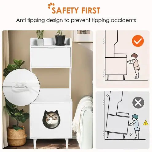 Litter Box Enclosure White Wooden Hidden Cat Litter Box Furniture Industrial Indoor Cat House Washroom Pet Crate Storage Cabinet
