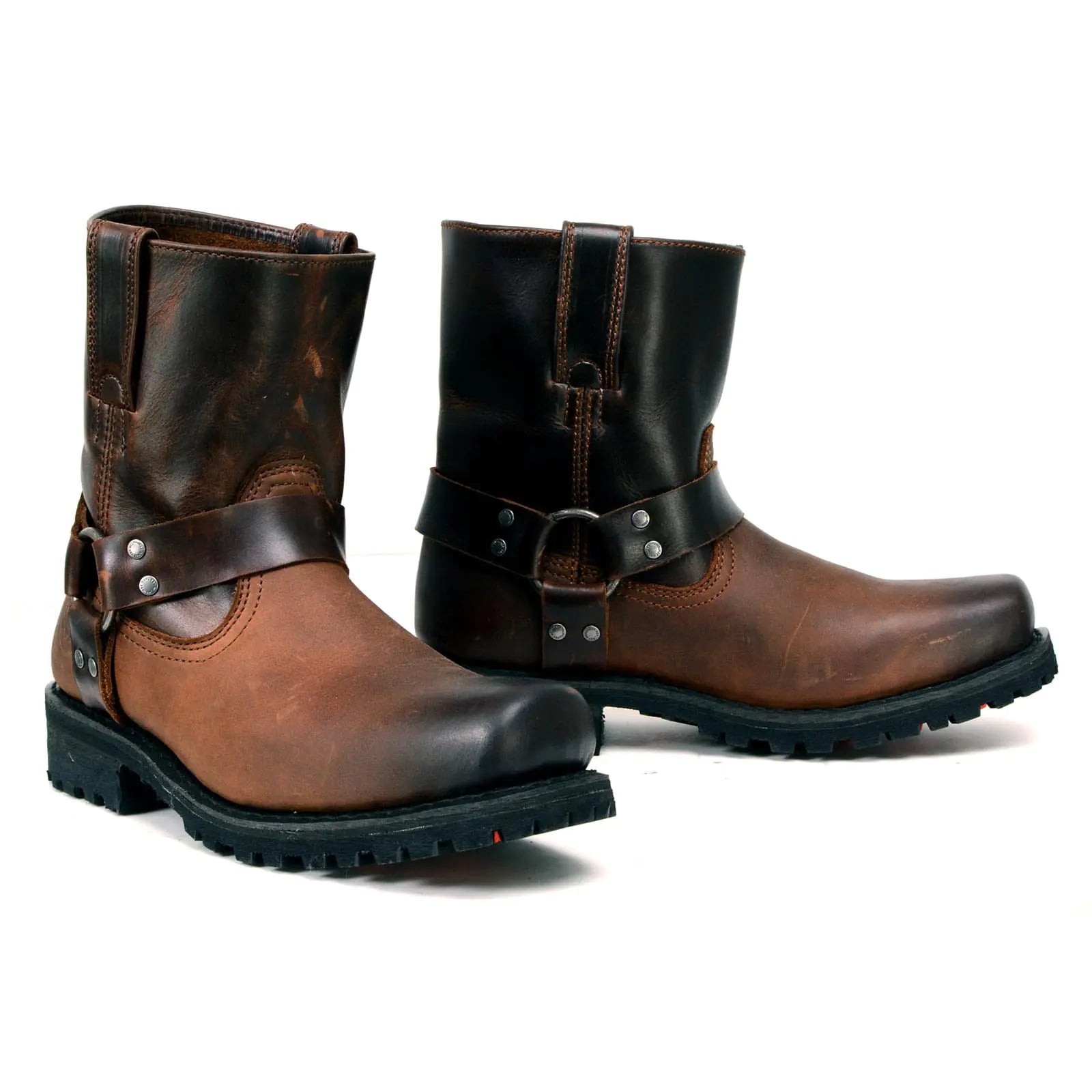 Milwaukee Leather Mens Brown Two-Tone Full Grain Leather Easy Pull-On Motorcycle Harness Boots MBM9008-13