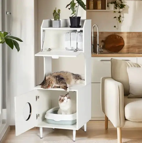 Litter Box Enclosure White Wooden Hidden Cat Litter Box Furniture Industrial Indoor Cat House Washroom Pet Crate Storage Cabinet