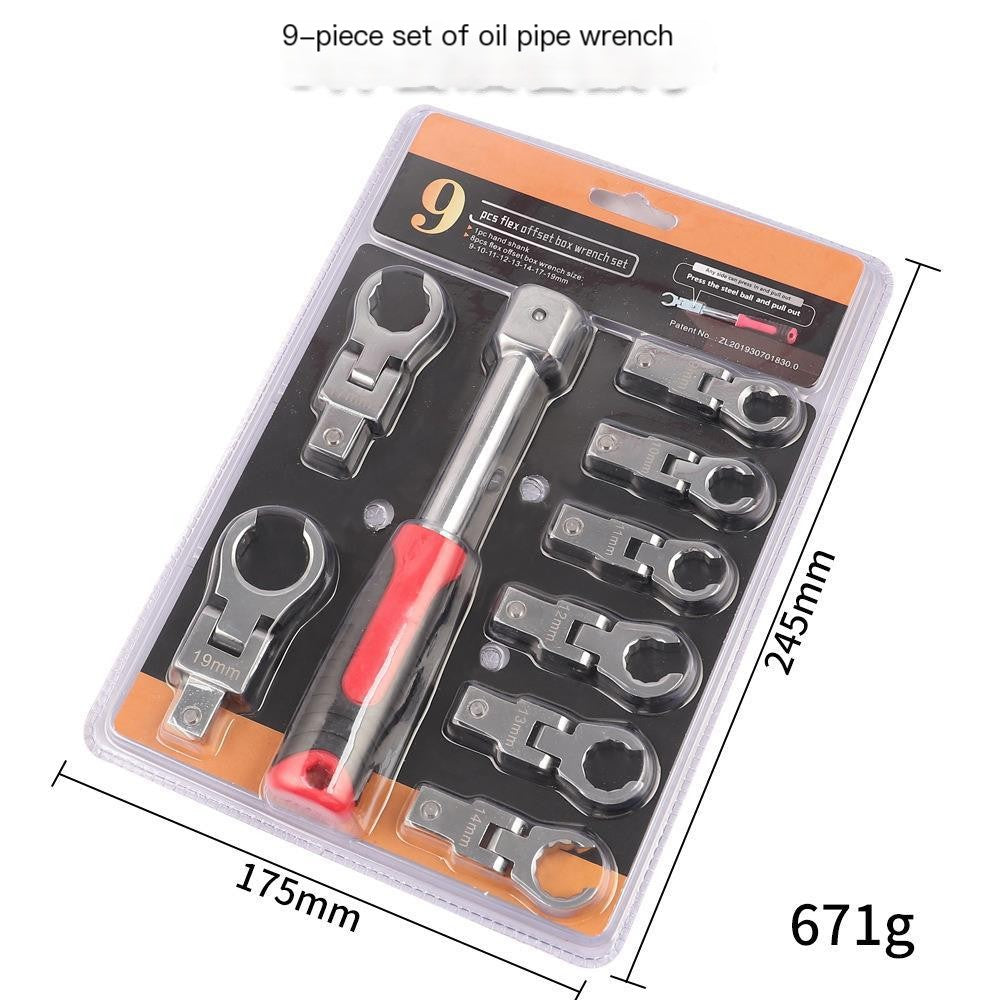 180° Rotating Ratchet Wrench Set with Interchangeable Head