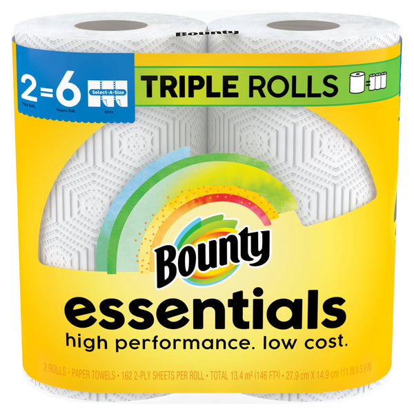 Bounty Essentials Select-A-Size Paper Towels White 2 Triple Rolls = 6 Regular Rolls