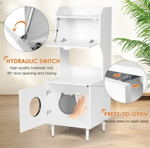 Litter Box Enclosure White Wooden Hidden Cat Litter Box Furniture Industrial Indoor Cat House Washroom Pet Crate Storage Cabinet