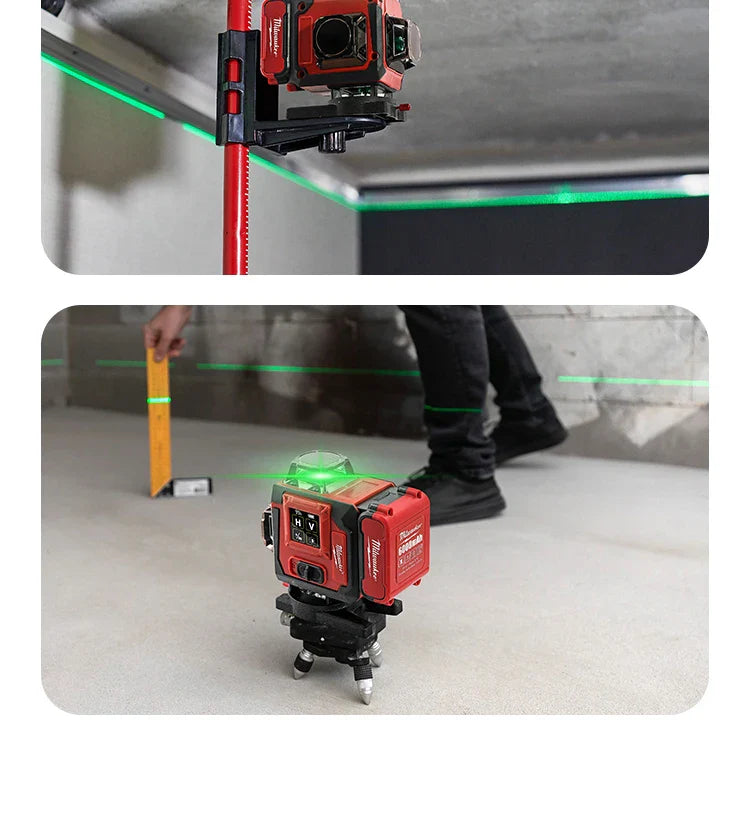 Milwaukee 4D Green Beam Laser Level – 16-Line Pro Touch-Screen Self-Leveling Tool w/ 6000mAh Battery & Rotating Base