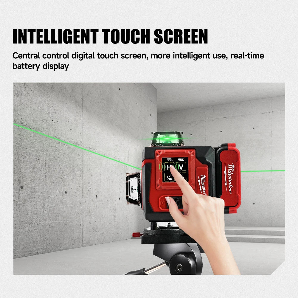 Milwaukee 4D Green Beam Laser Level – 16-Line Pro Touch-Screen Self-Leveling Tool w/ 6000mAh Battery & Rotating Base