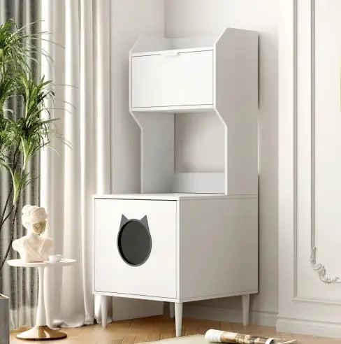 Litter Box Enclosure White Wooden Hidden Cat Litter Box Furniture Industrial Indoor Cat House Washroom Pet Crate Storage Cabinet