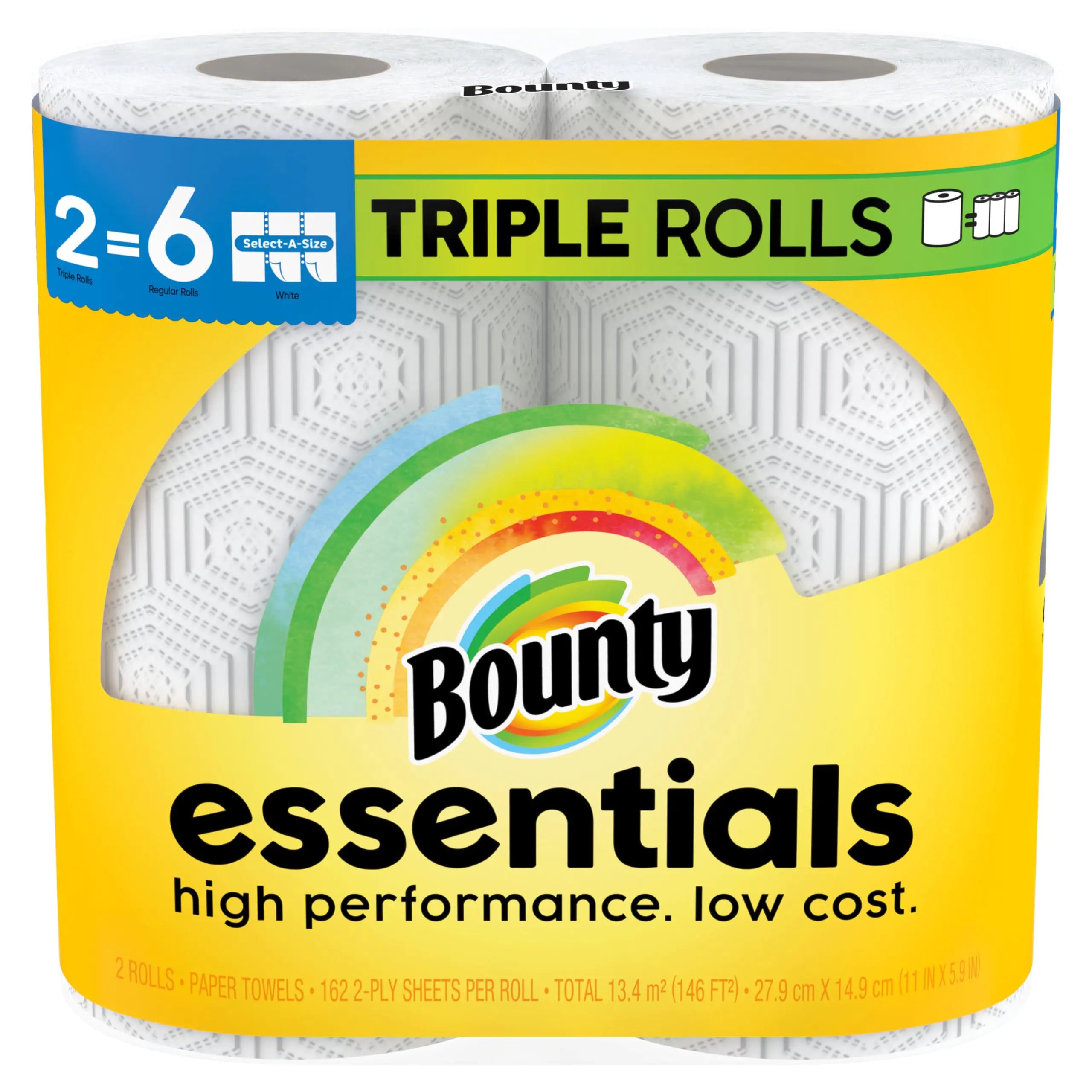 Bounty Essentials Select-A-Size Paper Towels White 2 Triple Rolls = 6 Regular Rolls
