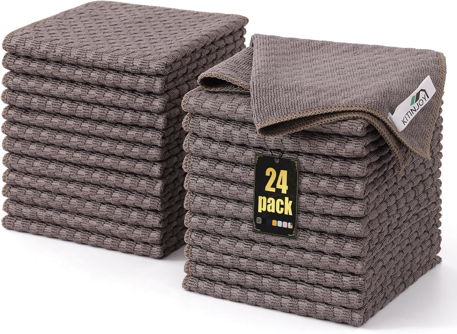 Kitinjoy Microfiber Cleaning Cloth 24 Pack Soft and No Lint Microfiber Towels Cleaning Supplies Absorbent Fast Drying Cleaning Rags for Housekeeping Kitchen Window 12 x12 Inches Brown