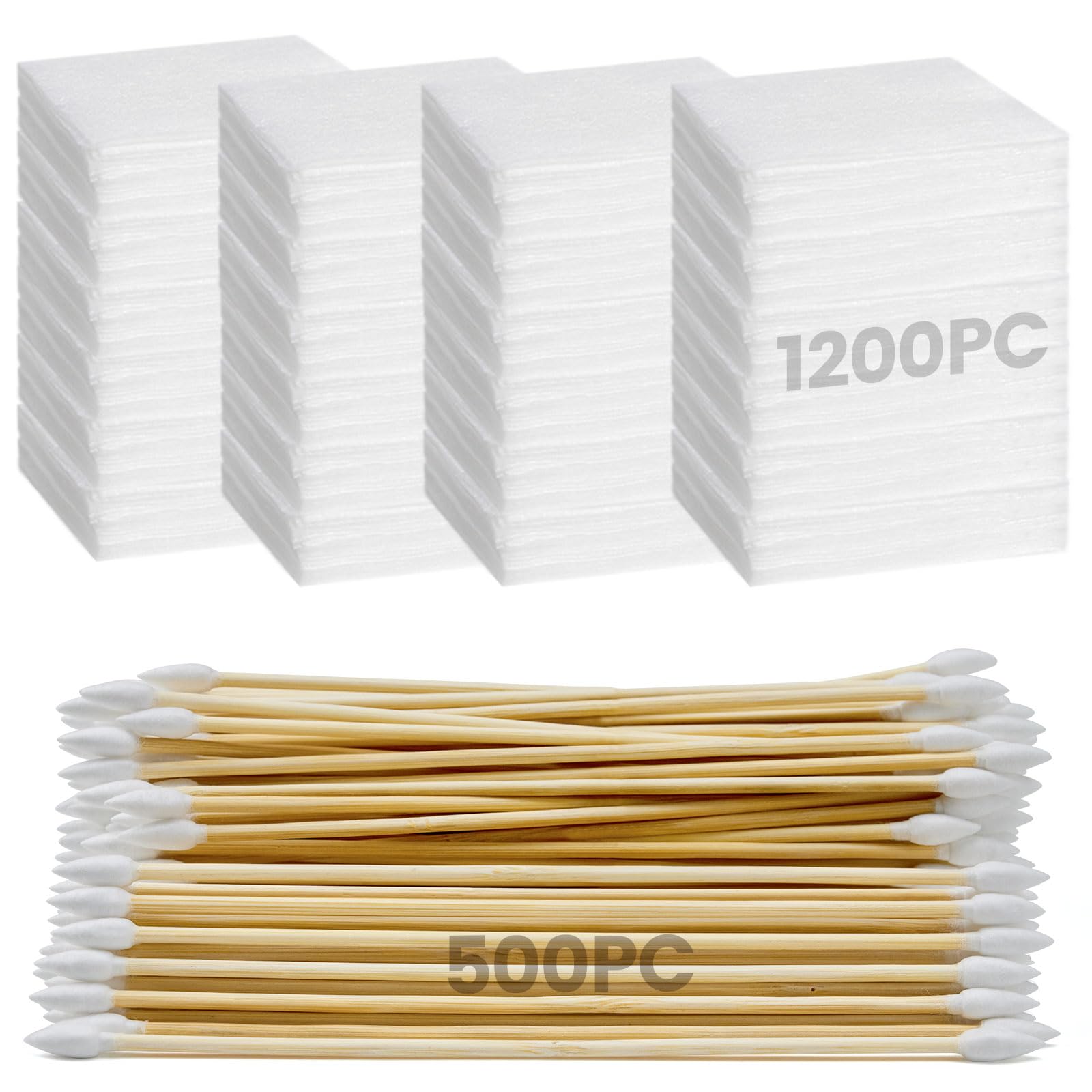 Gun Cleaning Supplies - 1200PC Gun Cleaning Patches & 500PC Gun Cleaning Swabs 6" Long Cotton Swab & 2" Gun Cleaning Cloth - Lint Free & Highly Absorbent Gun Cleaning Kit for Most Calibre Firearms
