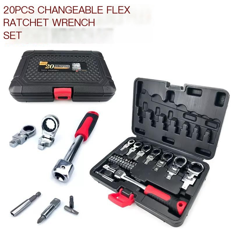 180° Rotating Ratchet Wrench Set with Interchangeable Head