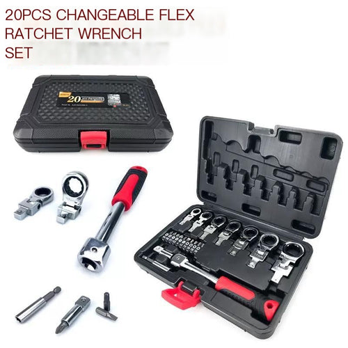 180° Rotating Ratchet Wrench Set with Interchangeable Head