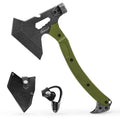 Tactical Axe with G10 Handle Hatchet Multifunctional Hiking Outdoor Heavy Duty Full Tang Tomahawk Tools with Hammer Unique Design Crowbar Leather Sheath (Green)