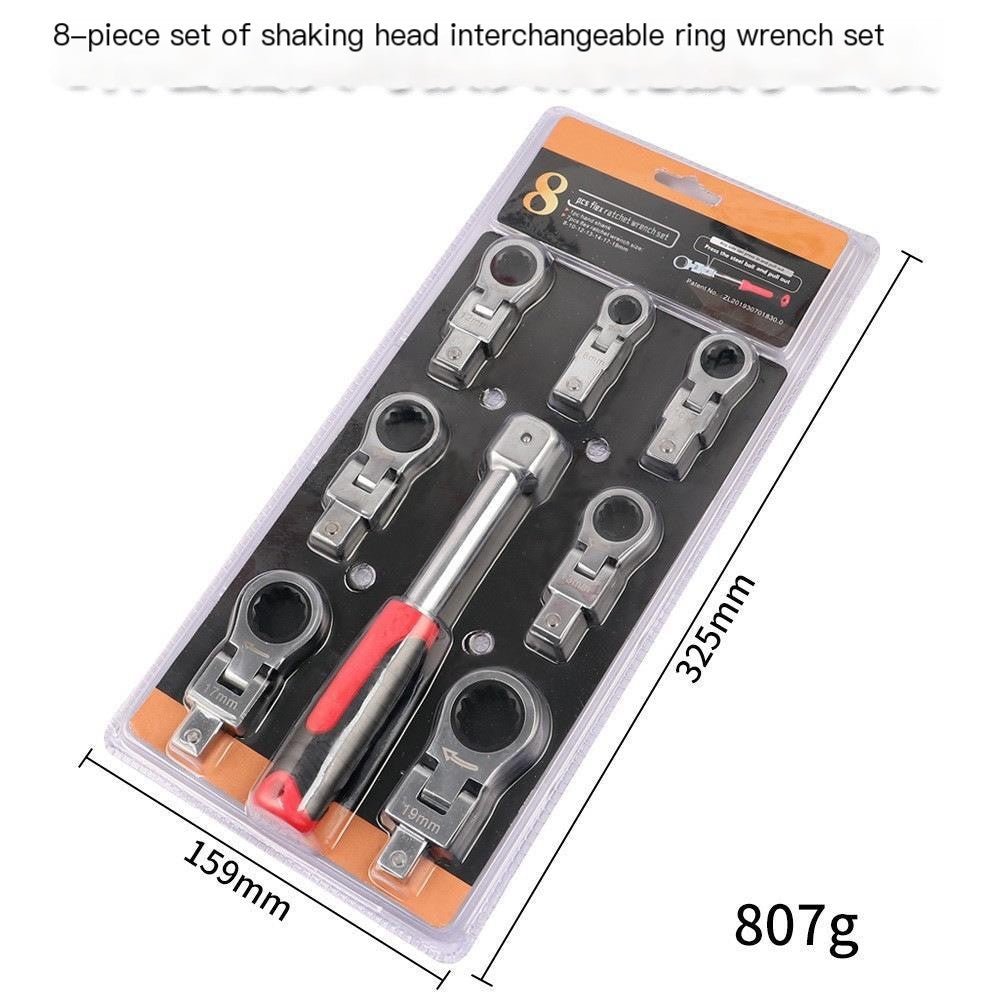 180° Rotating Ratchet Wrench Set with Interchangeable Head