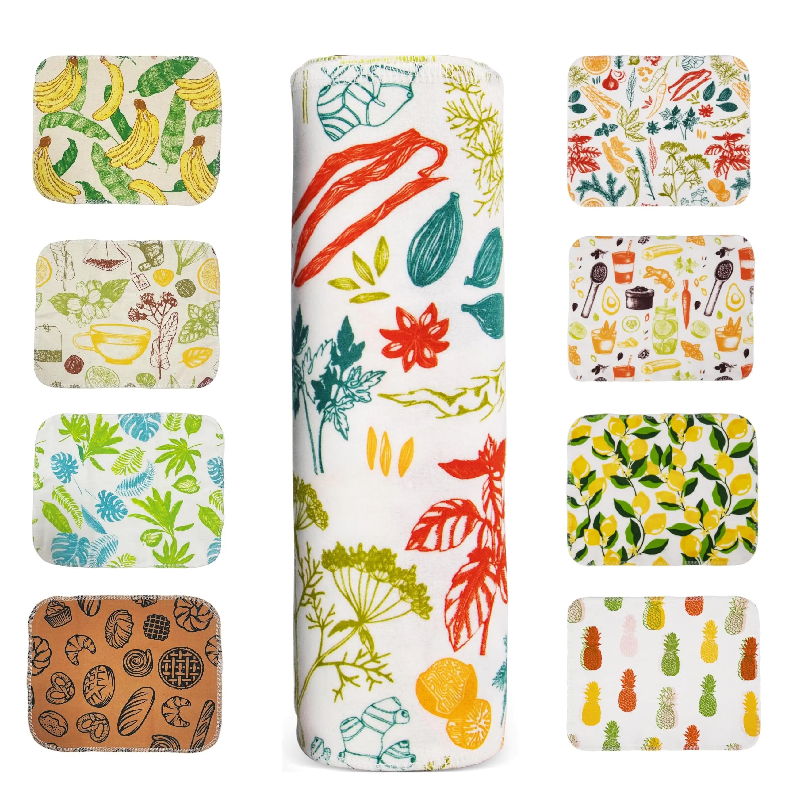 Planet Safe Reusable Paper Towels Washable Pack of 12 Paperless Kitchen Towels Roll - Surprise Prints Super Soft Eco Friendly Cotton Cloth