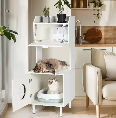 Litter Box Enclosure White Wooden Hidden Cat Litter Box Furniture Industrial Indoor Cat House Washroom Pet Crate Storage Cabinet