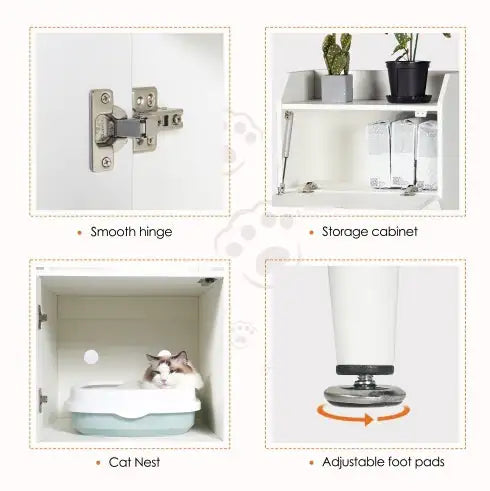 Litter Box Enclosure White Wooden Hidden Cat Litter Box Furniture Industrial Indoor Cat House Washroom Pet Crate Storage Cabinet