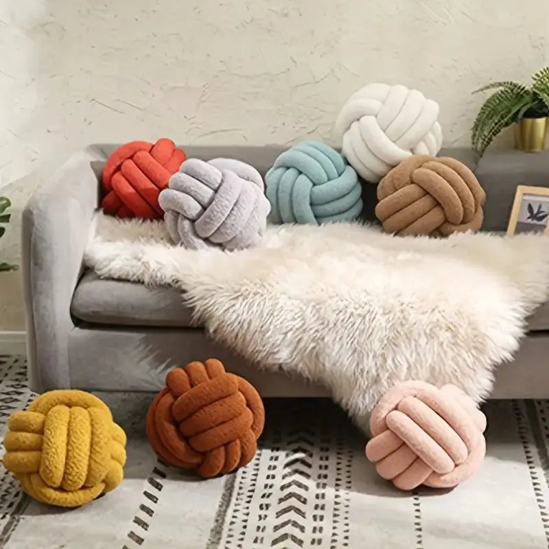 Handwoven Knotted Ball Sherpa Pillow